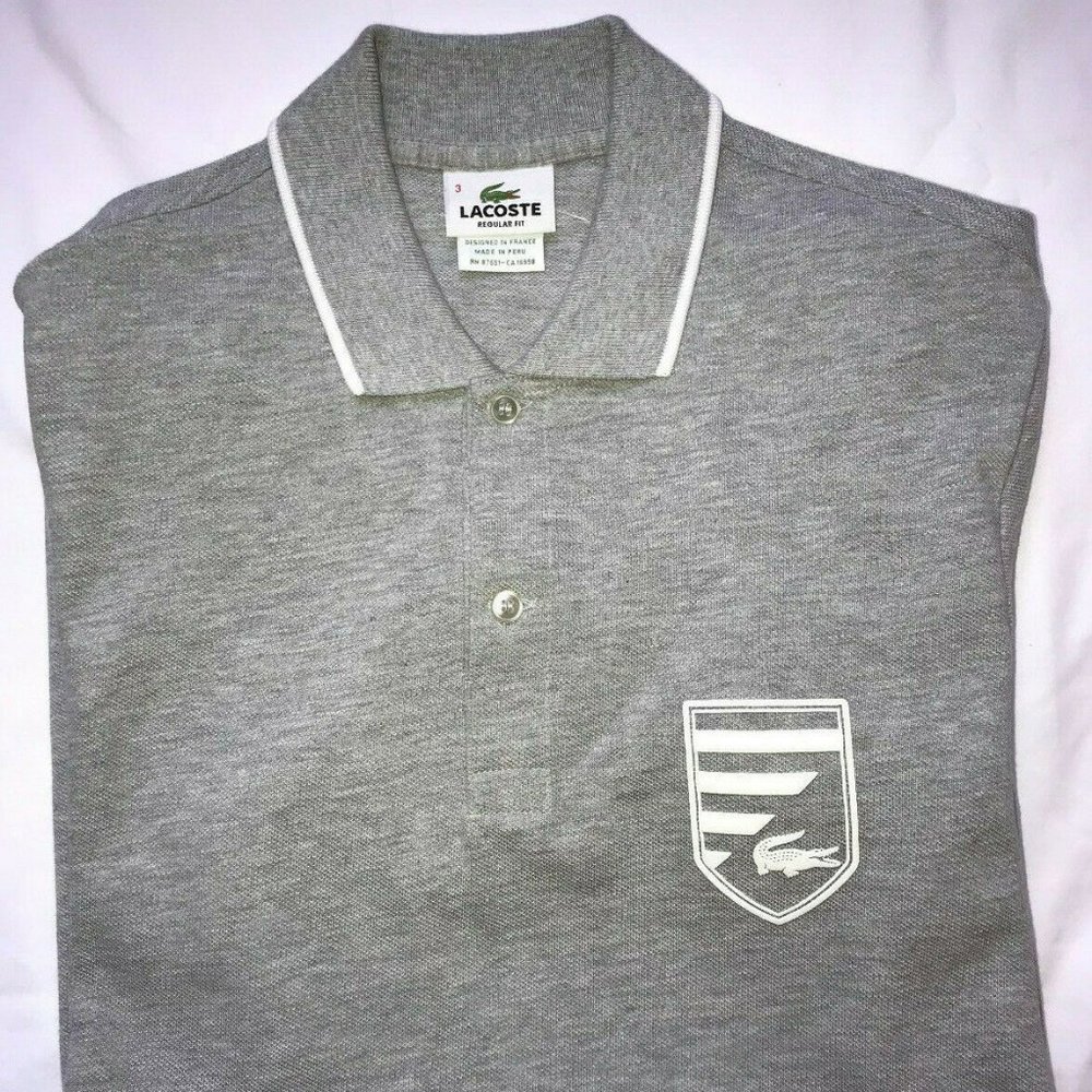 🐊LACOSTE REGULAR FIT POLO, Silver/White Crest_NWT